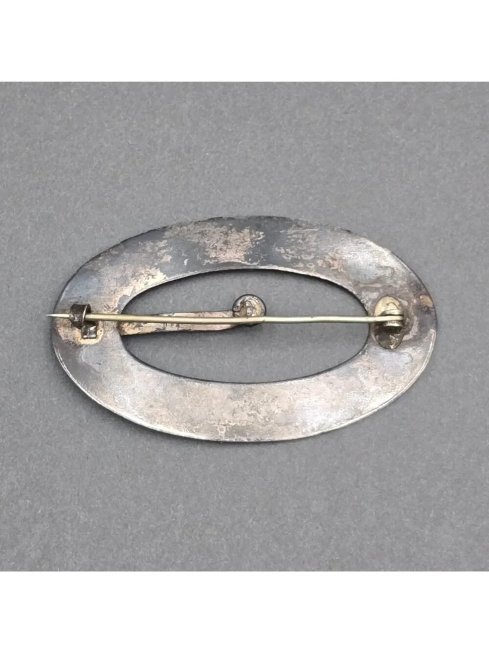 Antique Victorian Silver Oval Belt Buckle Brooch 3" Embossed Floral Accents - Picture 4 of 10